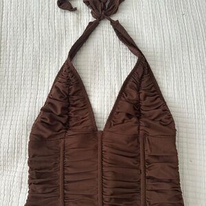 Brown Halter Ruched Top